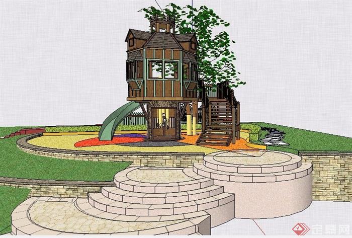 中式风格树屋设计su模型
