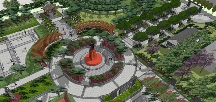 红色文化景观广场cad平面和详细su模型(9)
