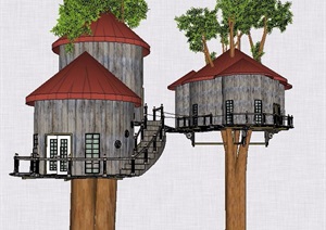 创意住宅树屋设计SU(草图大师)模型