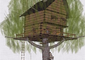 木制住宅树屋设计SU(草图大师)模型