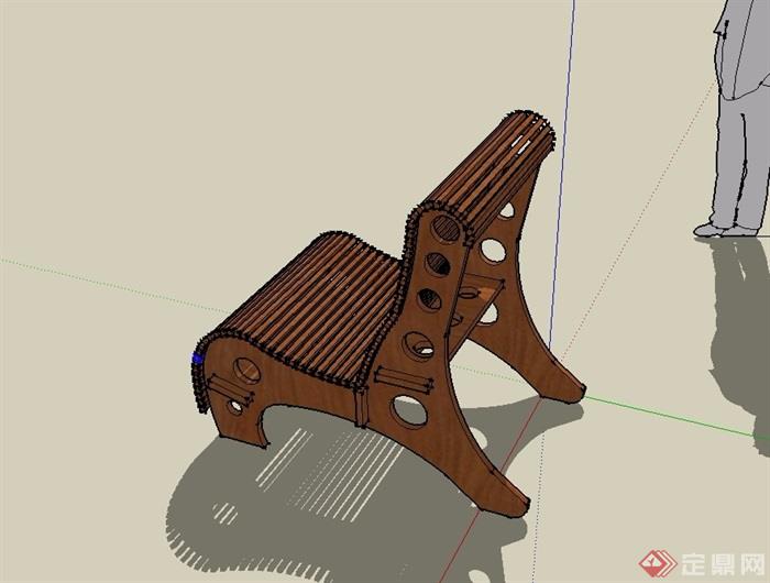 某防腐木坐椅设计su模型