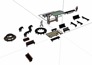 多种景观座椅、凳子设计SU(草图大师)模型