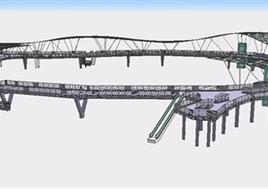 现代曲线人行天桥设计SU(草图大师)模型