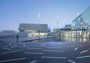 东莞市民中心工人文化宫建筑设计cad方案及效果图