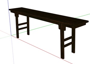 中式风格条形木坐凳设计SU(草图大师)模型
