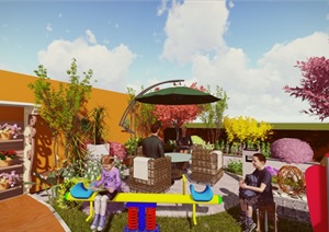 现代屋顶花园详细设计SU(草图大师)模型及效果图方案图