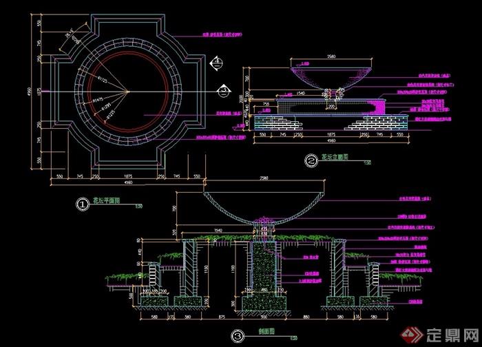 现代风格详细经典的完整的花钵设计cad施工图