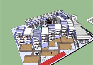 蓝色多层教学楼设计SU(草图大师)模型