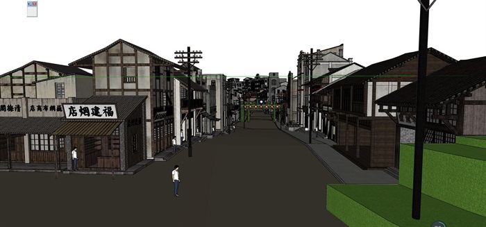 民国风复古怀旧历史文化街区商业古街改造中式建筑方案设计SU模型(1)