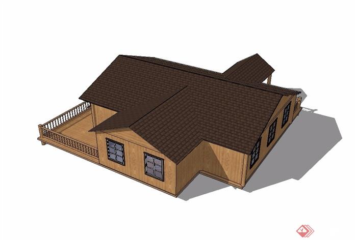 木屋详细单层建筑设计su模型