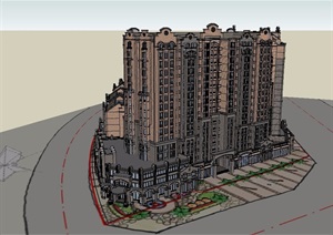民国风格高层小区住宅建筑SU(草图大师)模型