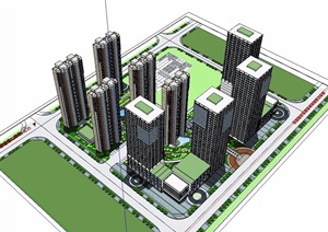 某现代风格高层商业、办公、公寓综合建筑设计SU(草图大师)模型