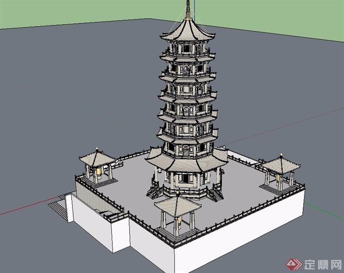 平山寺1104塔素材设计su模型