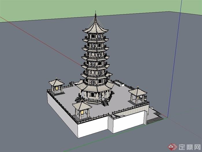 平山寺1104塔素材设计su模型