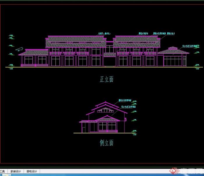 中式风格会馆详细建筑设计cad方案及3d模型