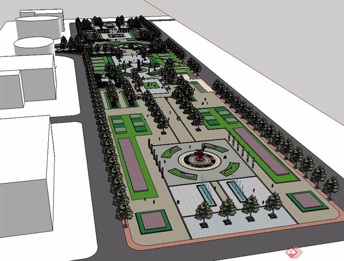 条形广场详细景观设计su模型