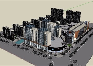 商业街办公及住宅楼概念设计SU(草图大师)模型
