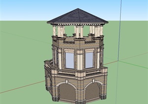 欧式风格详细完整的亭子设计SU(草图大师)模型