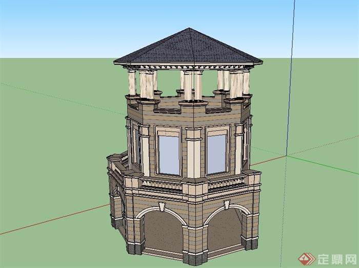 欧式风格详细完整的亭子设计su模型