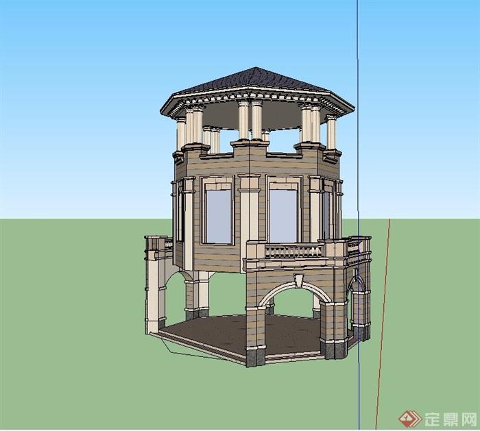 欧式风格详细完整的亭子设计su模型