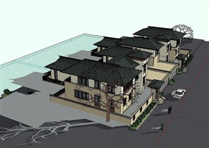 双拼别墅详细完整建筑设计SU(草图大师)模型