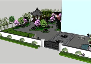 中式风格别墅庭院景观设计SU(草图大师)模型