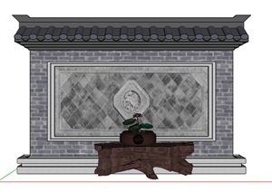中式照壁景墙及现代座椅素材SU(草图大师)模型