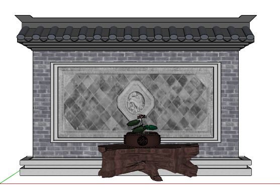 中式照壁景墙及现代座椅素材su模型