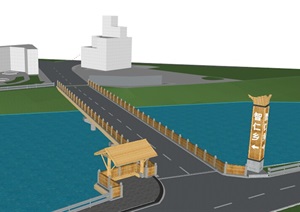 现代中式跨水桥梁设计SU(草图大师)模型