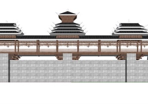 中式风格廊桥风雨桥设计SU(草图大师)模型