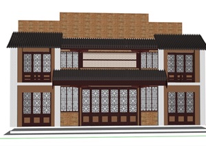 现代中式茶馆茶楼建筑设计SU(草图大师)模型