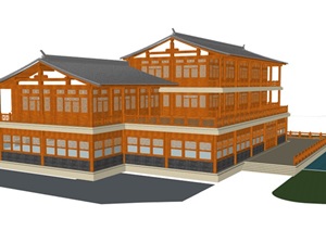 中式风格酒楼建筑设计SU(草图大师)模型