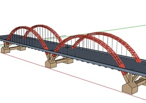 现代双拱形桥梁设计SU(草图大师)模型