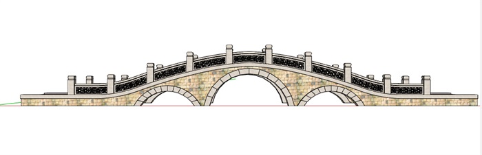 中式拱形石桥设计su模型