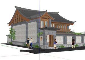 古典中式风格民宅建筑设计SU(草图大师)模型