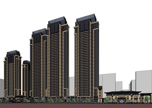 新古典风格居住区+商业区建筑设计SU(草图大师)模型