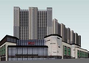 现代风格商业广场综合体建筑及景观SU(草图大师)模型