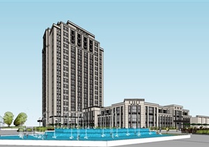 新古典风格高层公寓+会所+多层住宅建筑SU(草图大师)模型