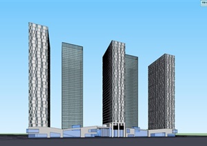 现代简约高层办公楼及商铺SU(草图大师)模型