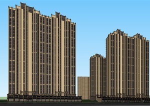 新古典高层住宅+沿街商铺建筑设计SU(草图大师)模型