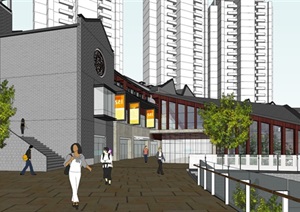 中式风格主题商业街区建筑景观SU(草图大师)模型