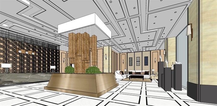 精品酒店影院大堂休息厅室内su模型设计(4)