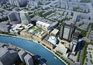 现代风格滨水商业中心建筑设计SU(草图大师)模型