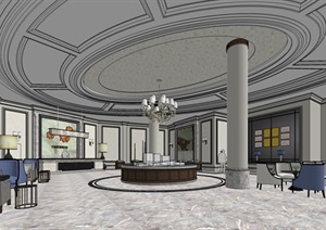 法式售楼处酒店大堂休息区室内设计SU(草图大师)模型