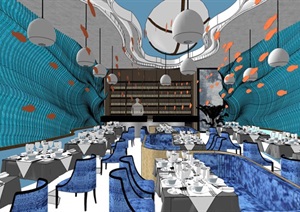 海洋主题餐厅室内su模型设计