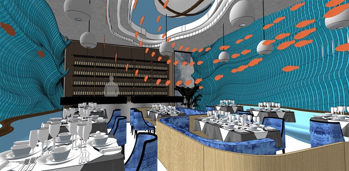 海洋主题餐厅室内su模型设计(2)