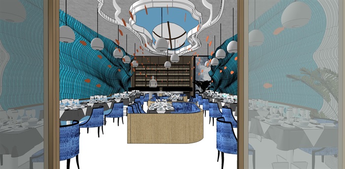 海洋主题餐厅室内su模型设计(4)