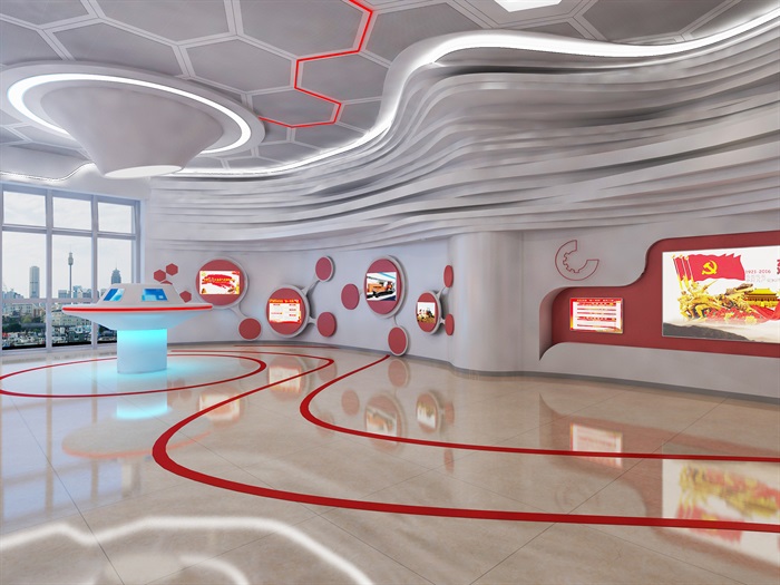 党建纪念馆荣誉展厅展馆活动室3D模型设计(4)