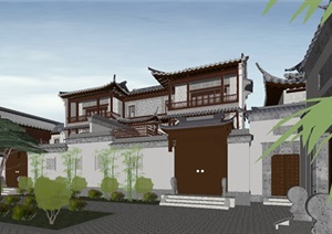 古典中式别墅建筑与景观方案SU(草图大师)模型