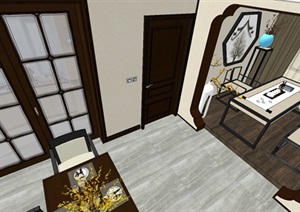 一个新中式户型室内装潢设计SU(草图大师)模型